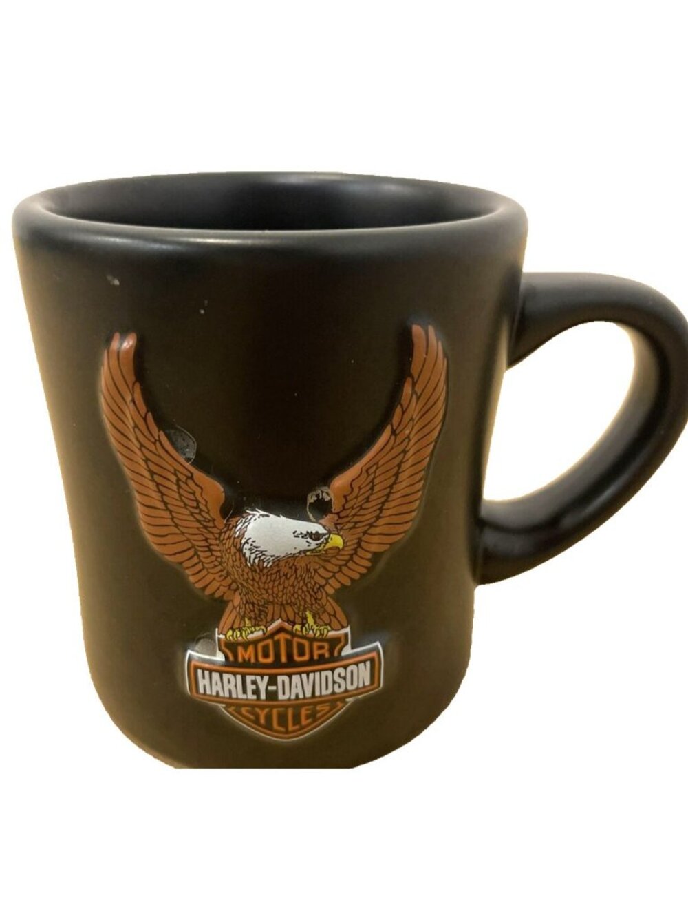 Harley Davidson Embossed 3D Raised Logo Eagle Soars Black Coffee Mug